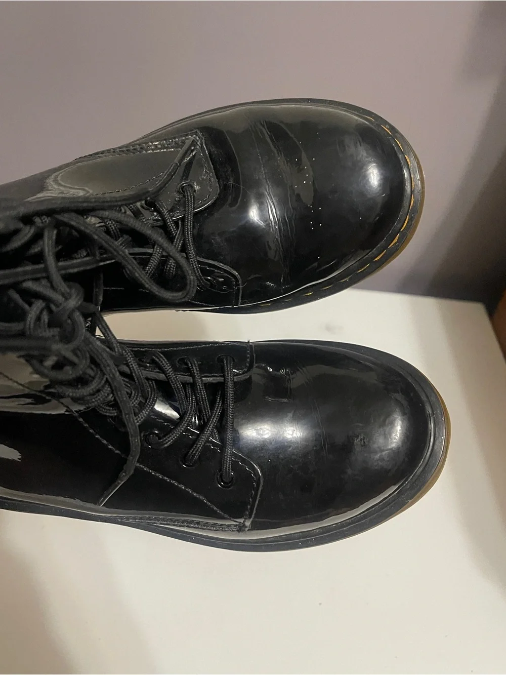Dr. Martens Black YOUTH 1460 PATENT LEATHER LACE UP Combat BOOTS